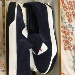 Blue suede fendi monster loafers with heel spikes